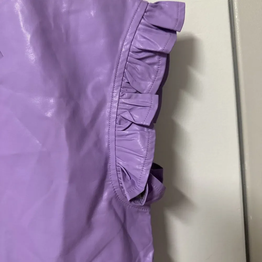 THML Cleo Lavender Vegan Faux Leather Flutter Short Sleeve Blouse Size XS - Picture 6 of 12